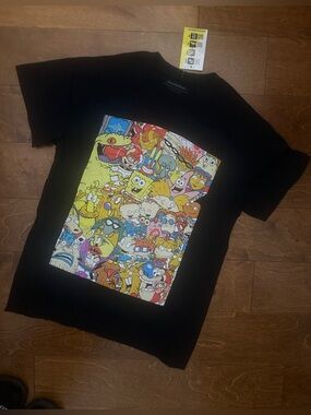Nickelodeon Black Short Sleeve Tee with Multicolor Character Collage
